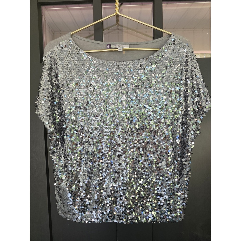 J Lo Sequin Silver Women's Top, Size Small, Jennifer Lopez Line